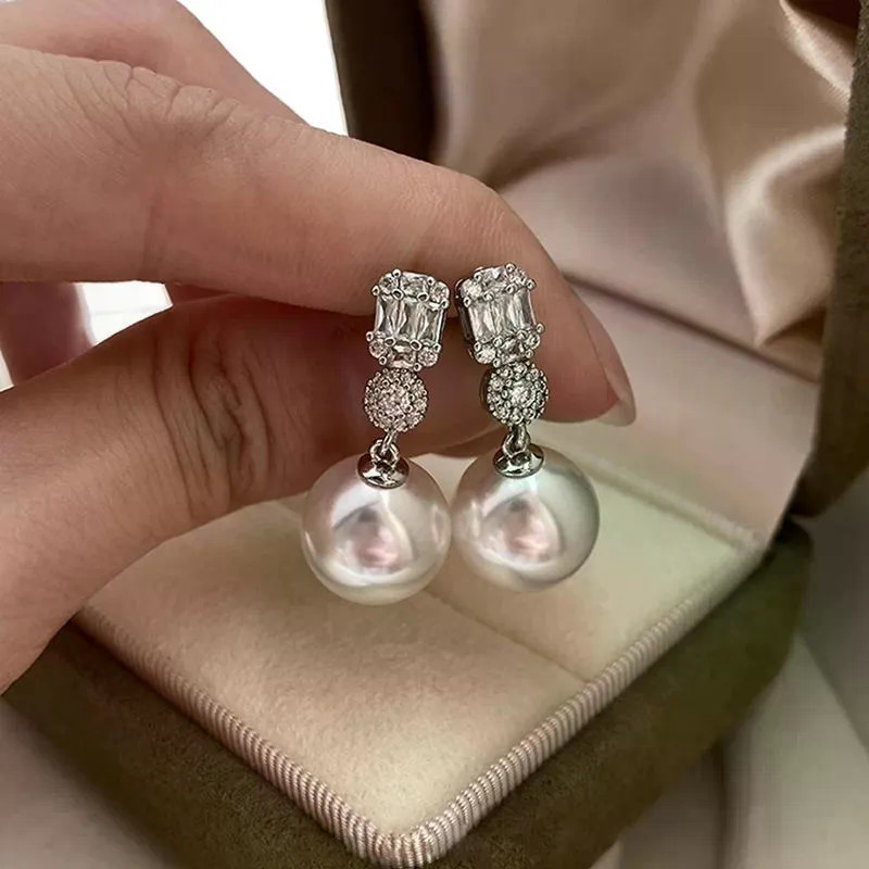 Niche Simple Commuter Zircon Ngọc Trai Tai Kẹp Bông Tai Bông Tai
