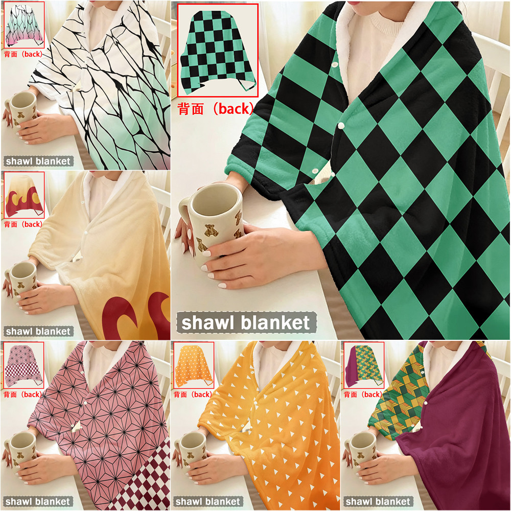 Chăn nút bấm Demon Slayer Flannel, Khăn choàng Flannel đa chức năng, có thể đeo để sử dụng tại văn phòng, Thiết bị du lịch ngoài trời.