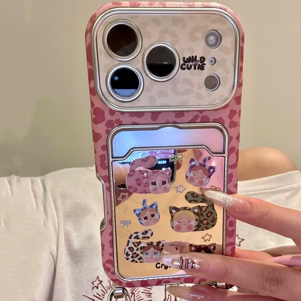 Da Báo In Hình Mèo Cô Gái Mặt Dây Chuyền Mạ Túi Đựng Thẻ Ốp Lưng Điện Thoại iPhone 17 Pro Max 16 15 14 13 Vỏ Bảo Vệ Chống Sốc