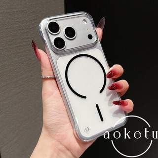 Hút từ tính hình tròn mỏng không viền thích hợp cho vỏ điện thoại Apple 17 Promax iPhone 16 siêu mỏng không màu vàng 15 vỏ bảo vệ lỗ lớn trong suốt cao