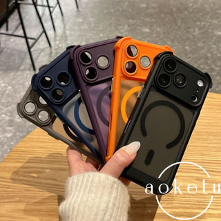 Ốp điện thoại từ tính túi khí bốn góc sang trọng thích hợp cho iPhone 14 15 16 17 Pro Max màu cam mờ bao gồm tất cả vỏ điện thoại chống rơi