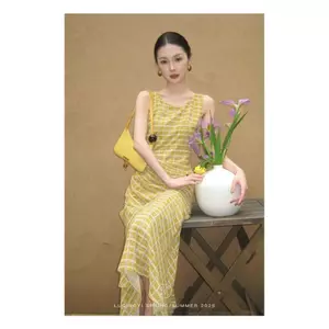 Váy voan không tay kẻ sọc cổ điển Váy dài