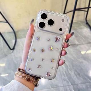 Hàn Quốc 3D Hồng Kim Cương Trái Tim Tình Yêu Lấp Lánh Sequin Trong Suốt Ốp Lưng Điện Thoại iPhone 17Promax 17Pro 16Promax 12 13 14 15 Pro Max Vỏ Điện Thoại Di Động Nữ Chống Sốc