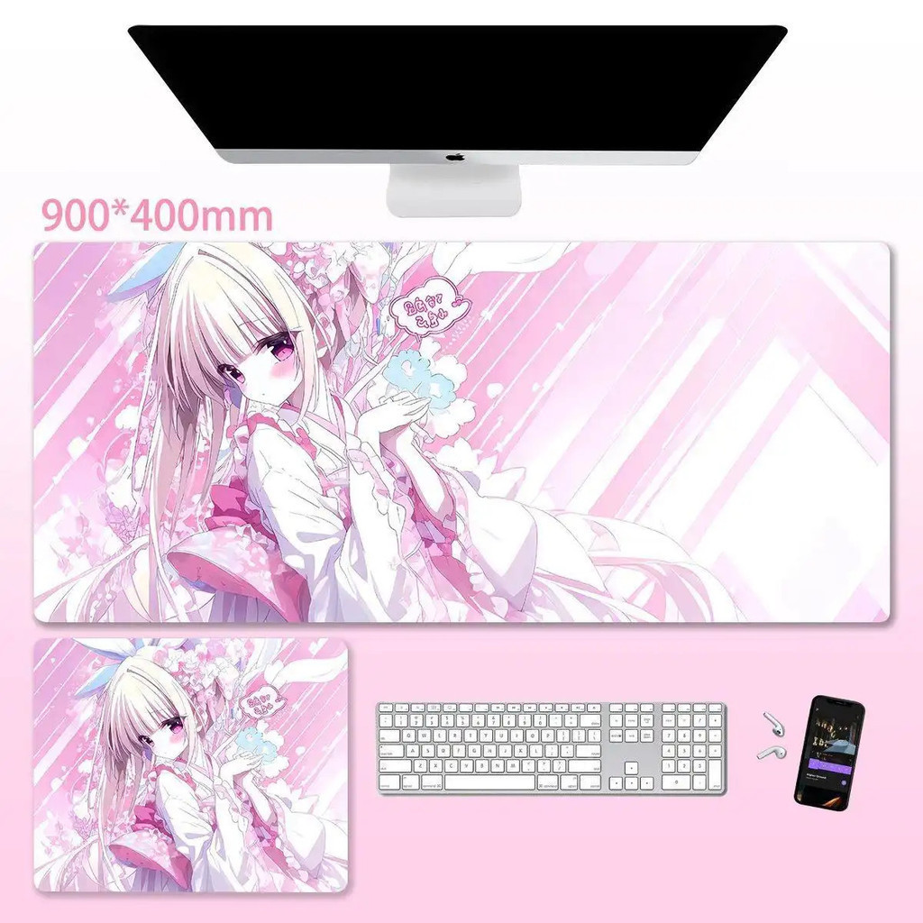 Miếng Lót Chuột Hồng Kawaii Anime - Thảm Để Bàn Cao Su Chống Trơn Trượt Lớn Cho Máy Tính Laptop, Thiết Kế Nhân Vật Cô Gái Ngọt Ngào