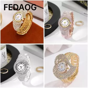 Đồng hồ đeo tay FEDAOG, Đồng hồ thạch anh tròn hình trái tim, Đồng hồ đeo tay vàng pha lê sang trọng dành cho nữ
