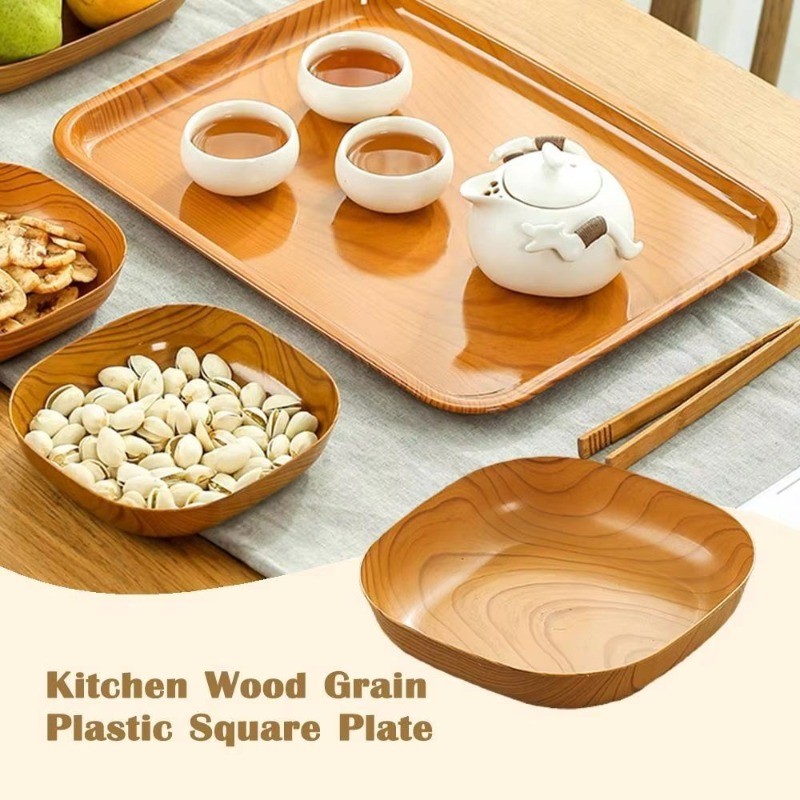 1-10 Cái Tấm Thiết Kế Bằng Gỗ Nhựa / Bộ Đĩa Vuông Nhà Bếp / Bộ Đồ Ăn Nhẹ Gia Đình