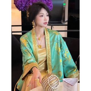 Bộ Váy Nữ cao cấp kiểu Trung Hoa thanh lịch: Áo khoác và váy dây lụa sang trọng