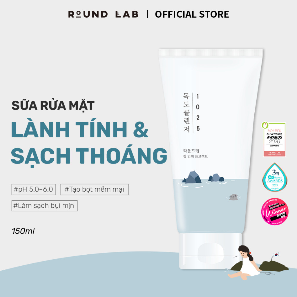 Sữa Rửa Mặt Round Lab 1025 Dokdo Cleanser 150ml tạo bọt mềm mịn dễ chịu