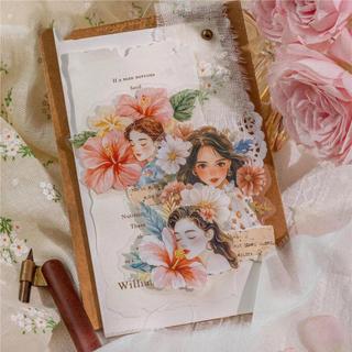 JIANWU Cô Gái Giữa Hoa Series Vintage Hoa Nhân Vật Phong Cảnh Chất Liệu Cắt Dán PET Miếng Dán Sáng Tạo DIY Tạp Chí Văn Phòng Phẩm