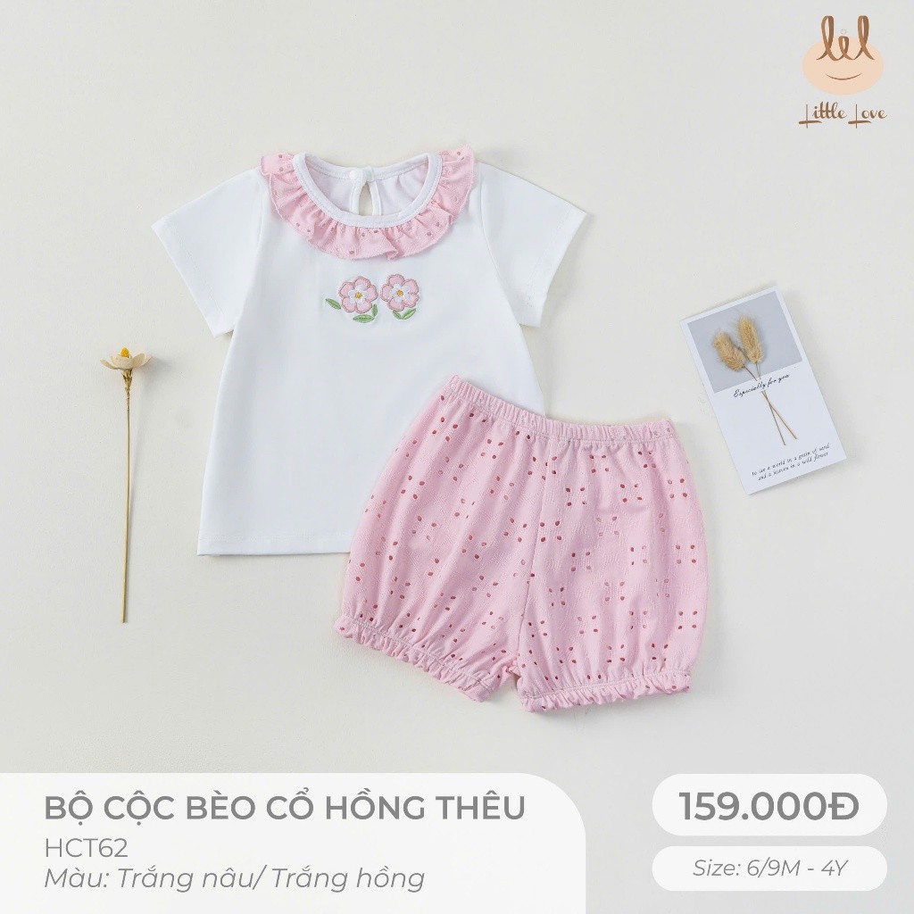 BỘ CỘC BÈO CỔ HỒNG THÊU CHO BÉ  [ SIÊU MỀM, MÁT, MỊN CO DÃN VÀ THẤM HÚT TỐT] SZ 6/9M - 4Y (HCT62)