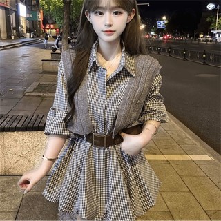 Đầm sơ mi dài tay kiểu thanh lịch nhẹ nhàng phong cách Hàn Quốc dành cho nữ mùa Hè