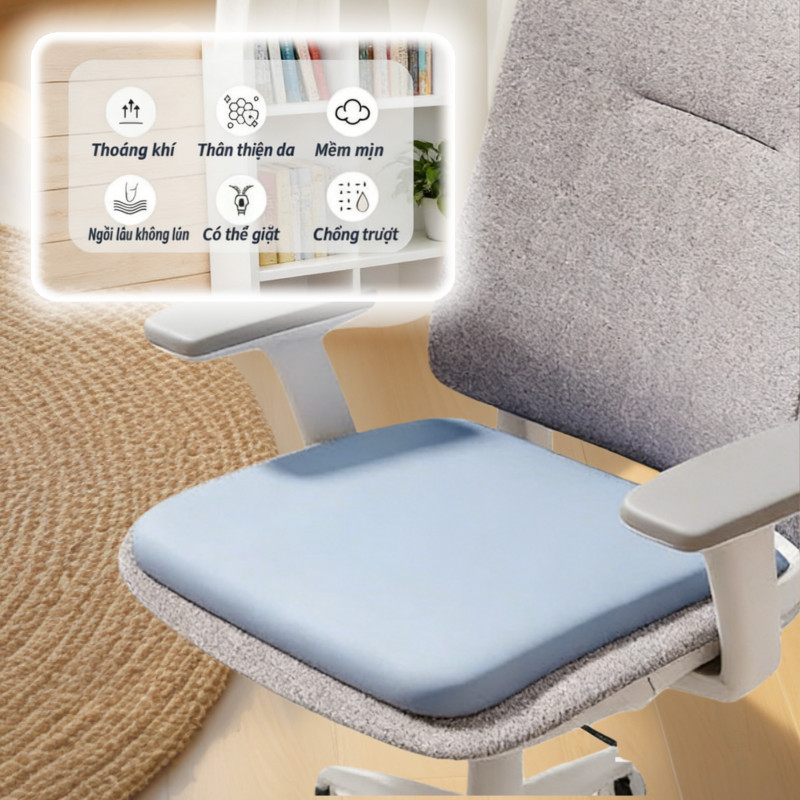 Đệm lót ghế văn phòng thoáng khí, nệm ngồi đàn hồi êm ái, chống đau xương cụt giảm ê mông, dùng cho ghế & sàn nhà