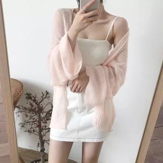 Nova-Áo cardigan mỏng tay dài Khoác len mỏng dáng rộng, Áo khoác len choàng ngoài phong cách Ulzzang