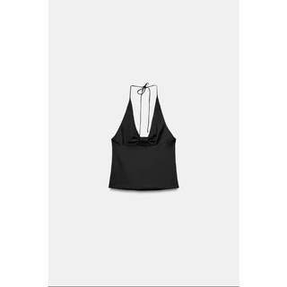 ZA Gợi Cảm Nơ Xếp Ly Phối Ren Cổ Áo Ngắn Sling Top 2632332
