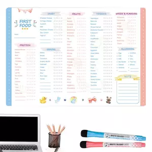 Baby First Foods Tracker Nam châm tủ lạnh với 2 bút từ tính có thể lặp lại Công cụ lập kế hoạch bữa ăn từ tính cho bé sonlekvn