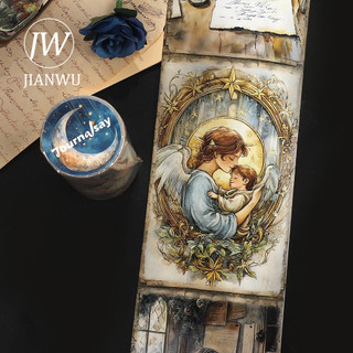 JIANWU 80mm * 205cm Vintage Mặt Trăng Nhân Vật Phong Cảnh Chất Liệu Cắt Băng Thêu Sò Washi Sáng Tạo DIY Tạp Chí Văn Phòng Phẩm