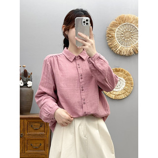 Nữ Áo Sơ Mi Tay Dài Nút Lên, 100% Cotton Chắc Chắn, Size S-M-L