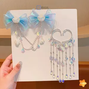 Trẻ em Nàng Tiên Cá Công Chúa Ngọc Trai Bướm Viền Nơ Đầu Trước Dây Xích Kẹp Tóc Cổ Tích Ngọt Bông Tai Kẹp Bé Gái Phụ Kiện Tóc Mới