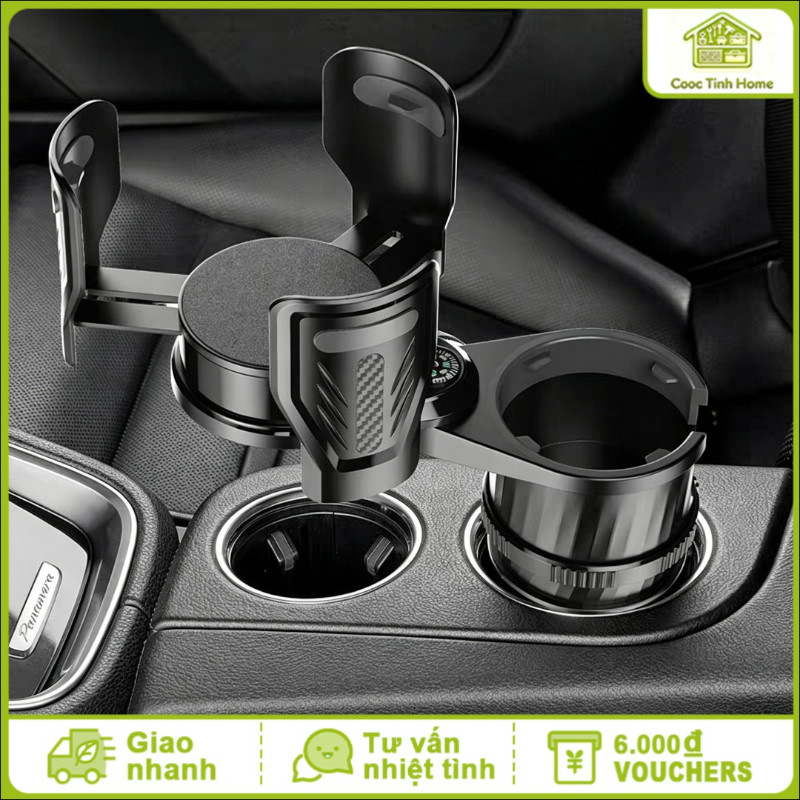Giá Giữ Cốc Ô Tô Sợi Carbon Đa Năng SEAMETAL - Kèm La Bàn, Xoay 360°, Kẹp Cửa Gió/trung Tâm, Chống Rung Tiện Dụng