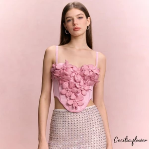 Áo corset ba lỗ nữ với hình hoa 3D và dây đeo spaghetti, vẻ ngoài thanh lịch và quyến rũ