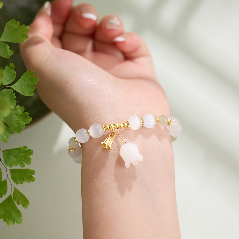 Vòng tay mắt mèo ngọc Hetian tự nhiên Lily of the Valley
