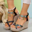 Mũi Tròn Dày Đế Nêm Gót Sandal Nữ Phổ Biến Bện Gai Dây Đàn Hồi Phong Cách Bohemian Giày Cao Gót CRUV