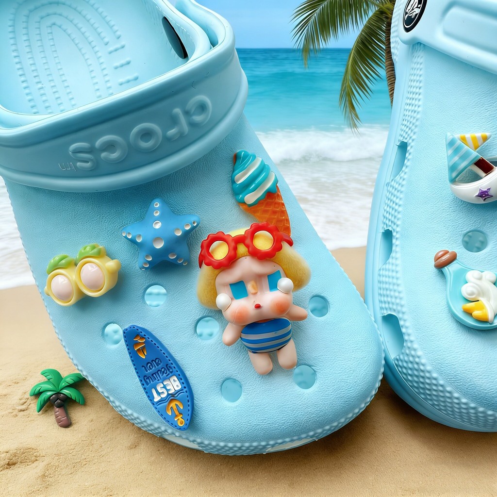 Phụ kiện giày lỗ Pop Mart hoa đi biển, có thể tháo rời, phù hợp cho cá Crocs, Busch, Zhibixing