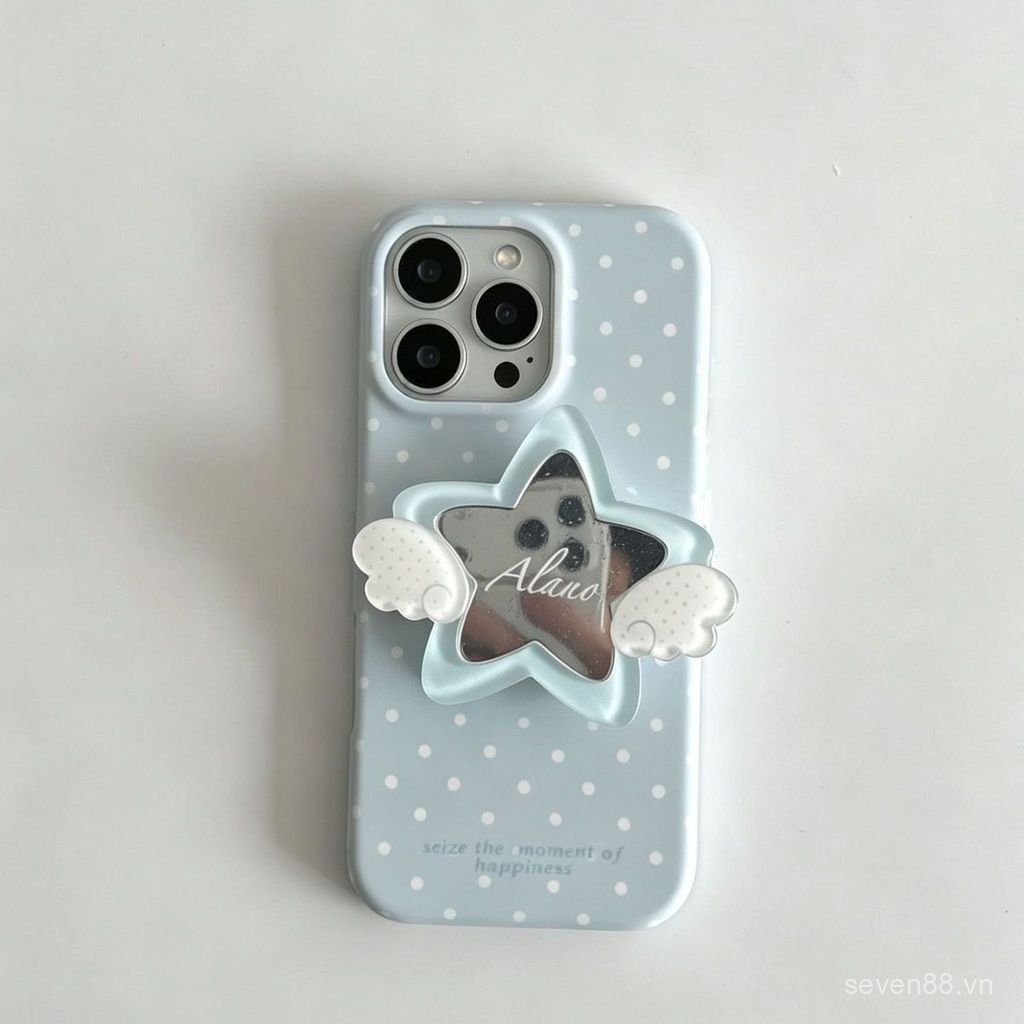 Ốp Điện Thoại Thích Hợp Cho iPhone X XS XR XSMAX 11 12 13 14 15 16 17 Pro max Plus Air ins Blue Polka Dot Wings Star Mirror Bracket Vỏ Bảo Vệ Chống Sốc Bao Gồm Tất Cả VAOC