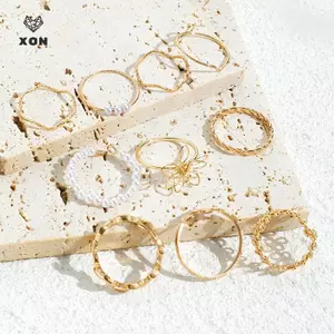 Bộ nhẫn bohemian vintage dành cho nữ với hoa sóng, hình học ngọc trai bướm và dây xích kim loại