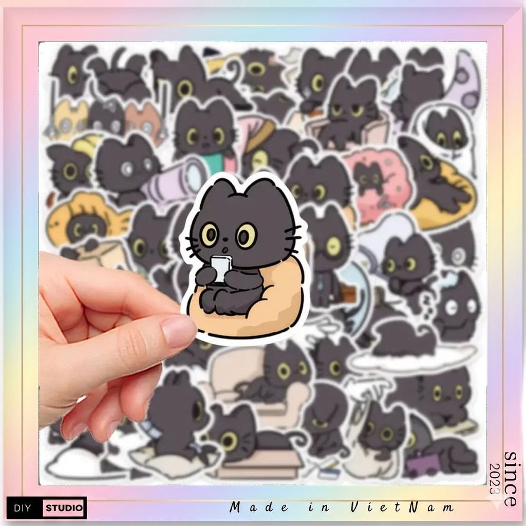 set 100 sticker bé Cat Black cute