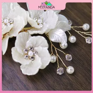 MYPANDA Kẹp Tóc Handmade Ngọc Trai và Kim Cương Giả, Phụ Kiện Cô Dâu Charming