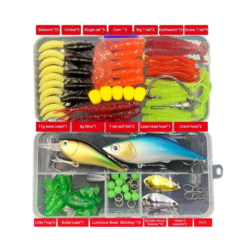 Sweet - Bộ Mồi Câu Cá Bao Gồm Mồi Mềm & Cứng, Bánh Răng, Jig Thìa Cho Bass Pike Quay, Đi kèm Hộp Đựng