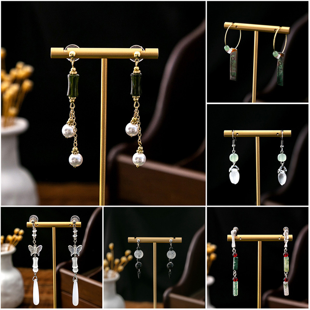 Giả Ngọc Dầu Thả Đính Hạt Mới Phong Cách Trung Hoa Bông Tai 55 Phong Cách Bộ Sưu Tập Bướm Giọt Nước Tua Rua Bông Tai Có Thể hoán Đổi S925 Bạc Móc Tai Phụ Kiện Hanfu Plus Mua Hộp Quà