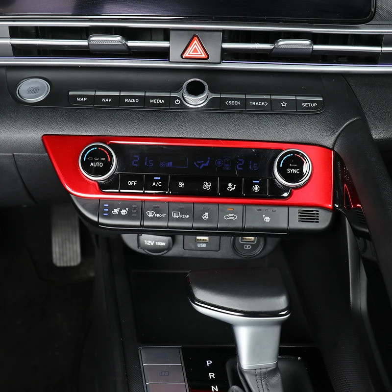 LHD / RHD Dành Cho Xe Hyundai CN7 / CN7 N 2021-2025 Màu Đỏ Nội Thất Mouldings Sợi Carbon Bảng Điều Khiển Giữa Điều Hòa Không Khí Núm Viền Bao