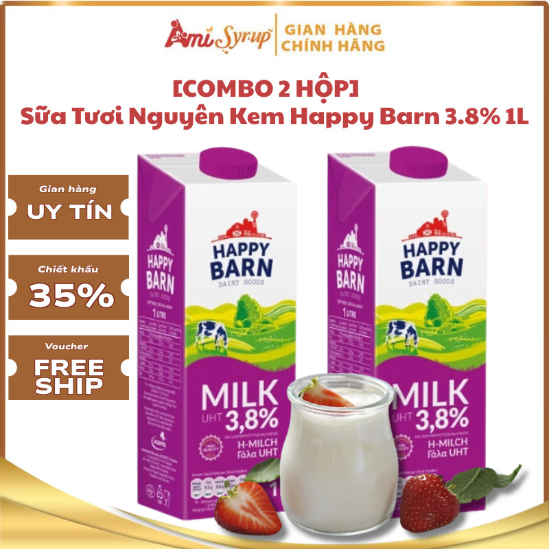 [Giá Sỉ] Sữa Tươi Nguyên Kem Happy Barn 3.8% 1L Thơm Béo Làm Nguyên Liệu Pha Chế