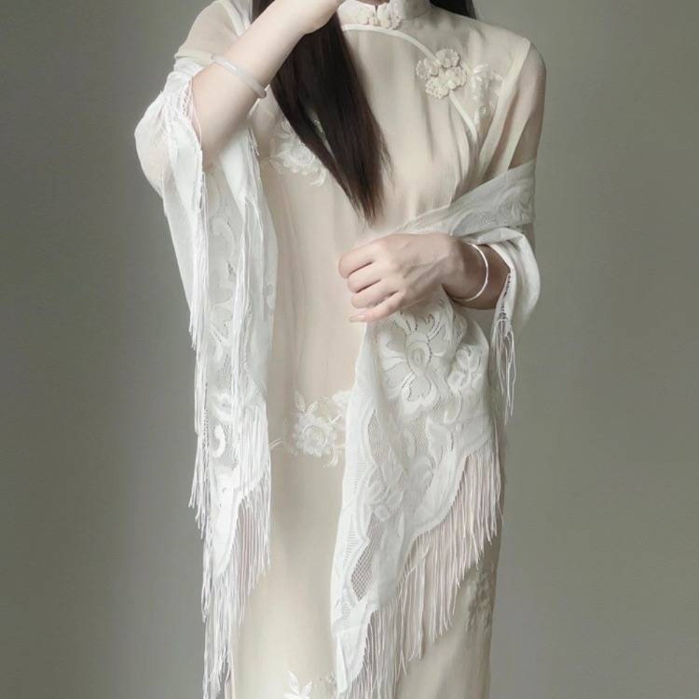 Áo len Cardigan ren HOBBYIN, Khăn choàng ren dài màu tinh khiết, Áo choàng cổ lụa Vải lanh Cotton mỏng móc Openwork Nhẹ Drapey Rỗng Khăn choàng thời trang che đậy