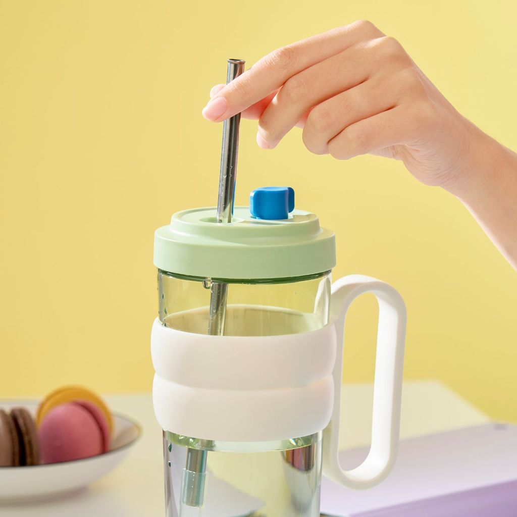 [NEW] Bình nước KITA CHARM Inochi dung tích 900ml, có tay cầm, ống hút inox kèm nút đậy chống bụi