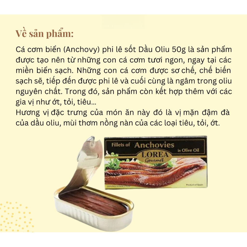 [Combo] Cá Cơm Biển Anchovy Phi Lê Sốt Dầu Oliu Lorea Gourmet 50g Thơm Ngon Tươi Mới