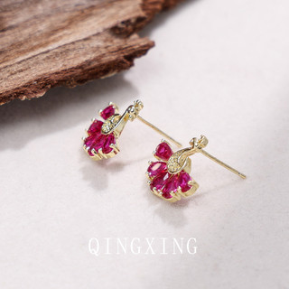 Châu Âu Mỹ ins Phong Cách Mới Đỏ Corundum Zircon Bông Tai Nữ