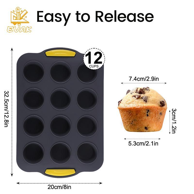 Alittlesetrtu Silicone Muffin Chảo 12 Cốc, Khuôn Bánh Cupcake Chống Dính Tròn Có Tay Cầm, Khay Nướng Bánh Muffin, Bánh VN