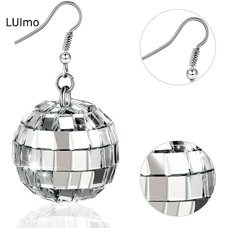 LUImo 1 Đôi 70s Màu Bạc Sáng Bóng Disco Tòn Ten Bông Tai Nữ Thoáng Mát Thời Trang Trang Trang Sức Retro Tròn Thả Bông Tai SBS