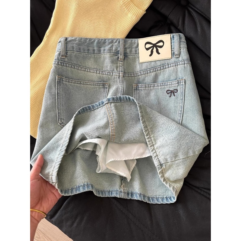 A.T.A Áo sơ mi denim thêu da nhãn nữ, size lớn, thiết kế dáng A ngắn ômbody