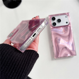 Vỏ Vuông Cổ Điển Sang Trọng Thời Trang Màu Hồng Họa Tiết Lụa Cho iPhone 17 16 15 13 14 Pro Max