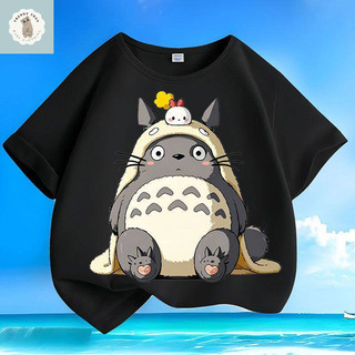 Áo thun cổ tròn mỏng, in hình hoạt hình Totoro dễ thương, kiểu dáng thoải mái, thoáng khí, dành cho bé gái.
