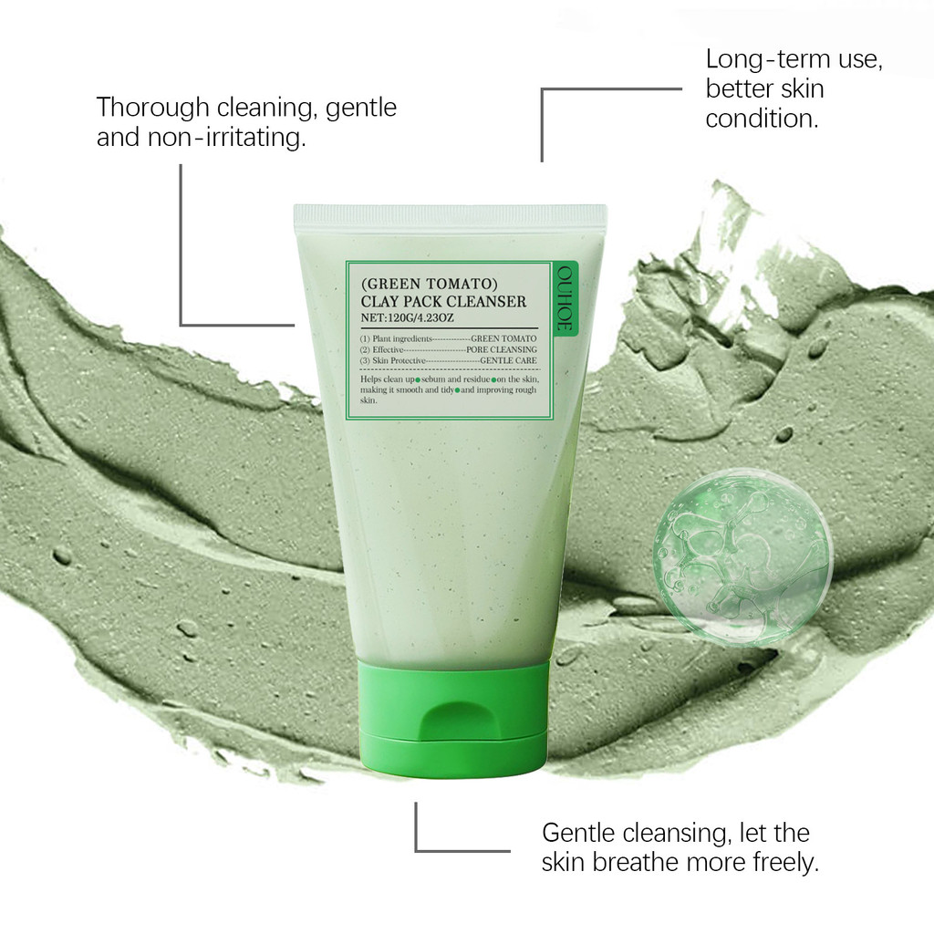 Sữa rửa mặt gói đất sét cà chua xanh OUHOE 120g Kiểm soát bã nhờn thanh lọc lỗ chân lông