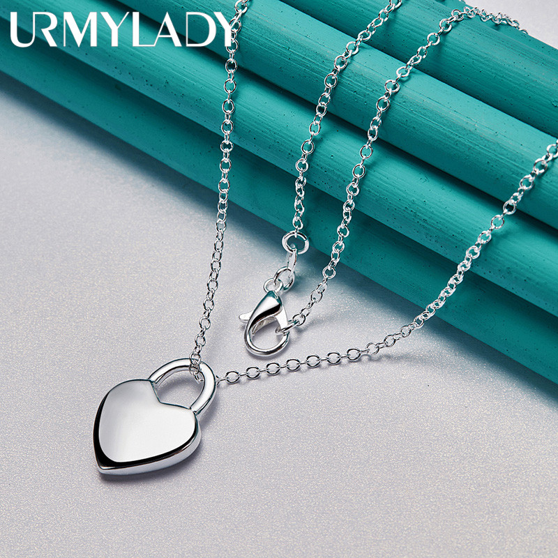 URMYLADY Bạc 925 Khóa Trái Tim 16-30 Inch Mặt Dây Chuyền Vòng Cổ Nữ Cưới Quyến Rũ Trang Sức