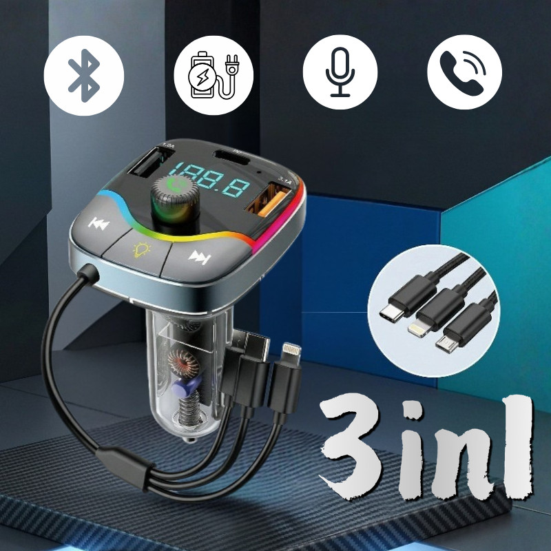 Bộ sạc ô tô, sạc nhanh đa thiết bị 3 trong 1, sạc nhanh PD 3.1A, tích hợp Bluetooth, nhỏ gọn dễ mang theo
