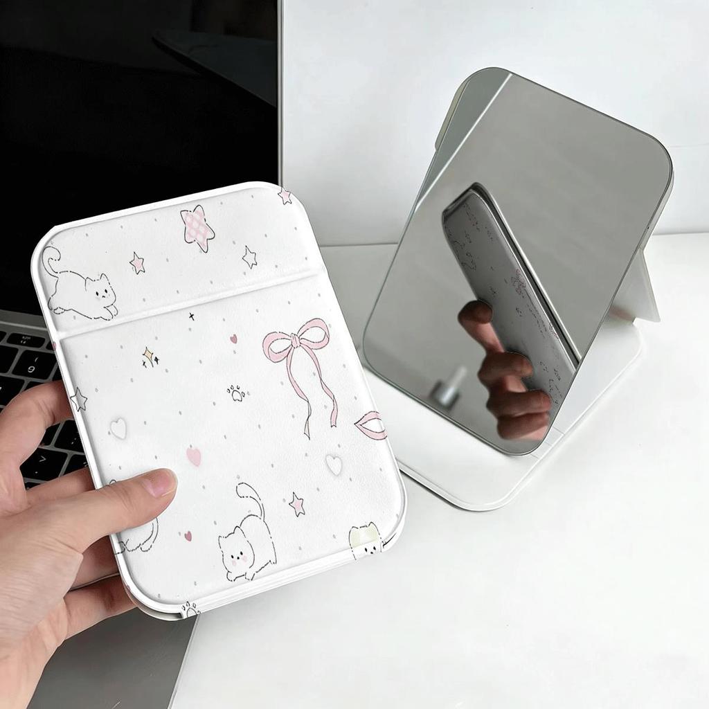 Màu hồng Cat Bow Gương gấp trang điểm phong cách Hàn Quốc