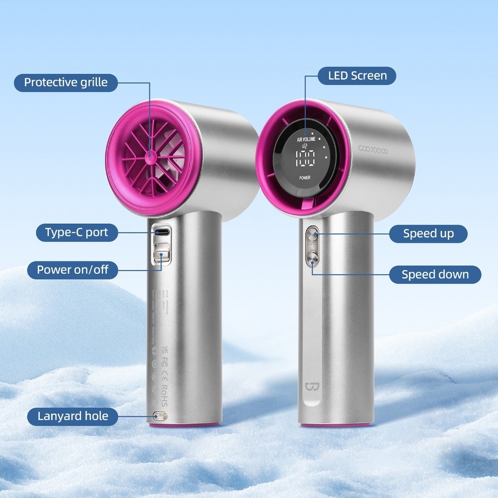 【Hot】Quạt cầm tay mini: 100 cấp độ gió, dây đeo tiện lợi, pin 4000mAh, màn hình LED rõ ràng!