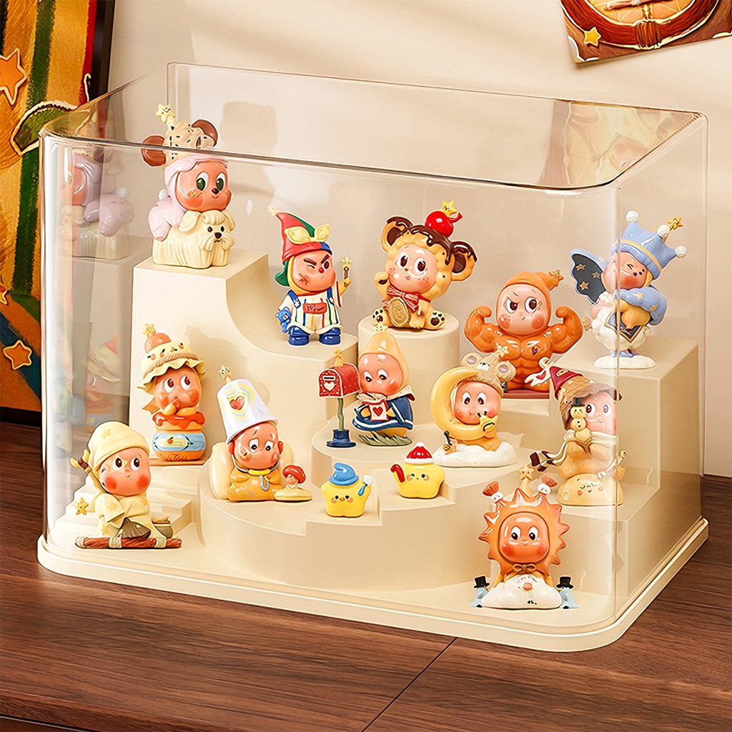 Tủ trưng bày Blindbox màu kem kệ mô hình Acrylic trong suốt chống bụi không cần lắp đặt